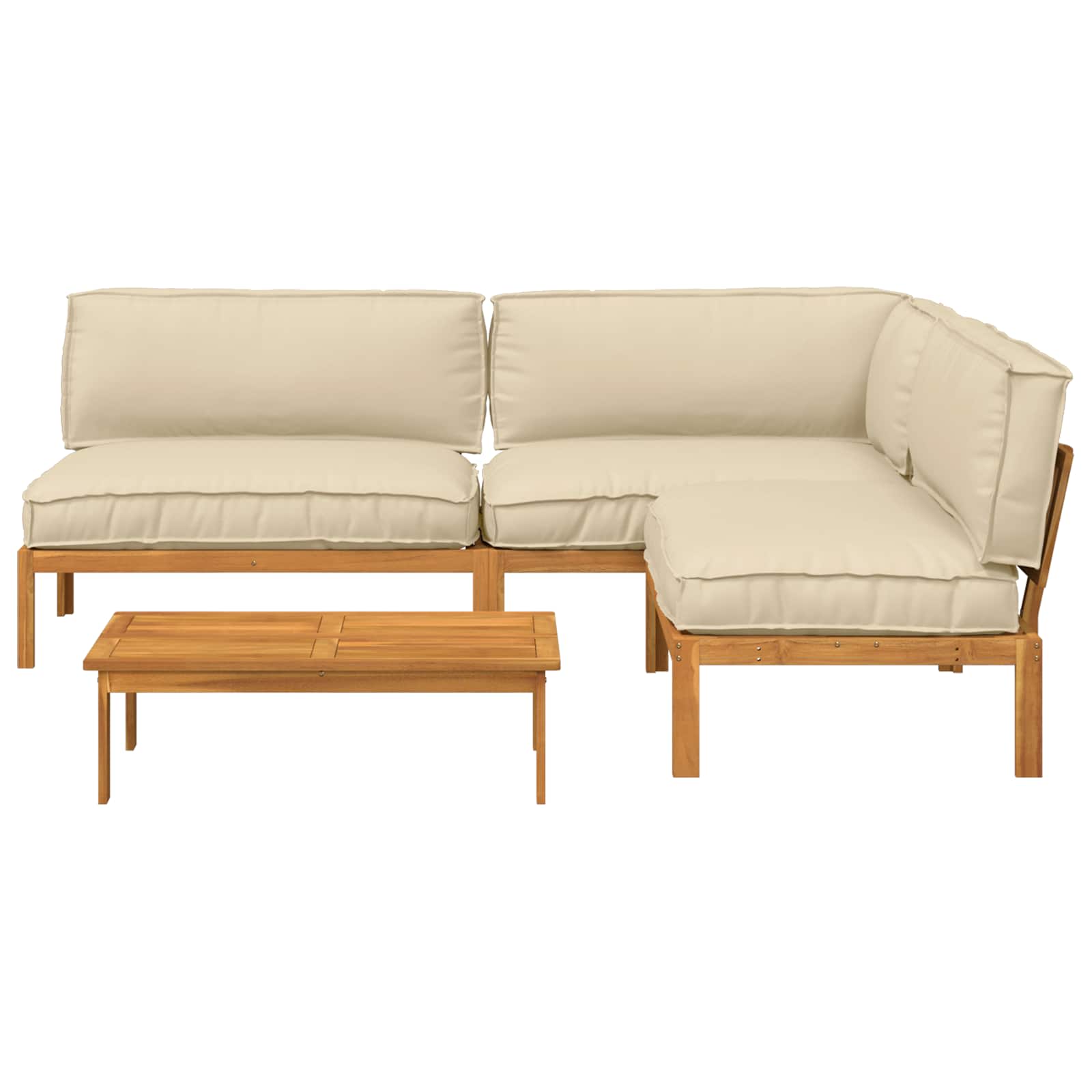 Bankstel met kussen Effen 4 pcs Beige Massief Acaciahout image 10