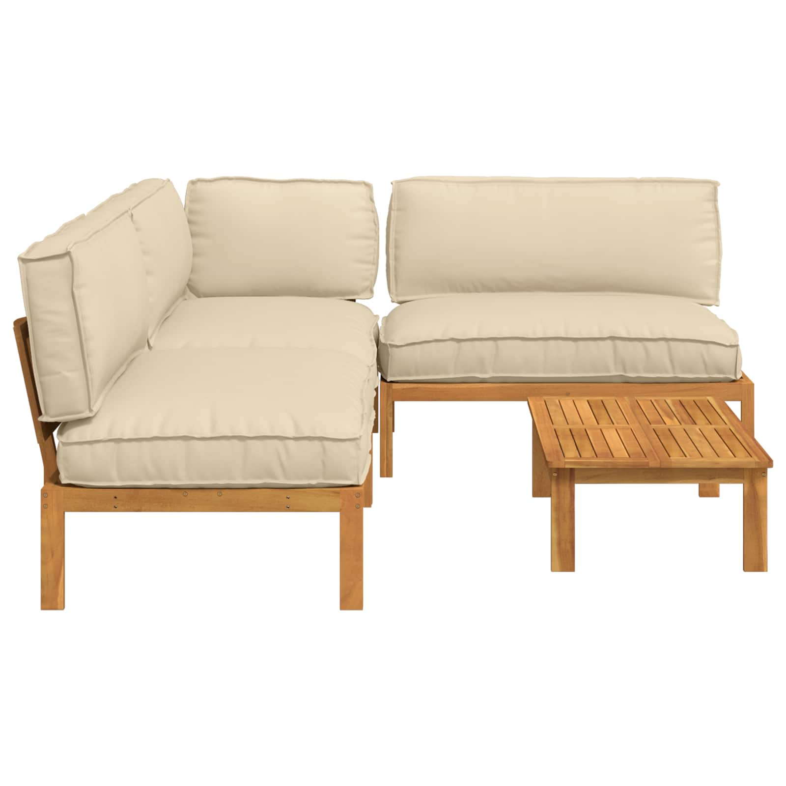 Bankstel met kussen Effen 4 pcs Beige Massief Acaciahout image 11