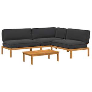 Set pohovek s polštářem 4 pcs Černá Masivní akátové dřevo - obrázek 2