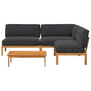 Set pohovek s polštářem 4 pcs Černá Masivní akátové dřevo - obrázek 10