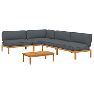 Set pohovek s polštářem 5 pcs Antracit Masivní akátové dřevo - obrázek 2
