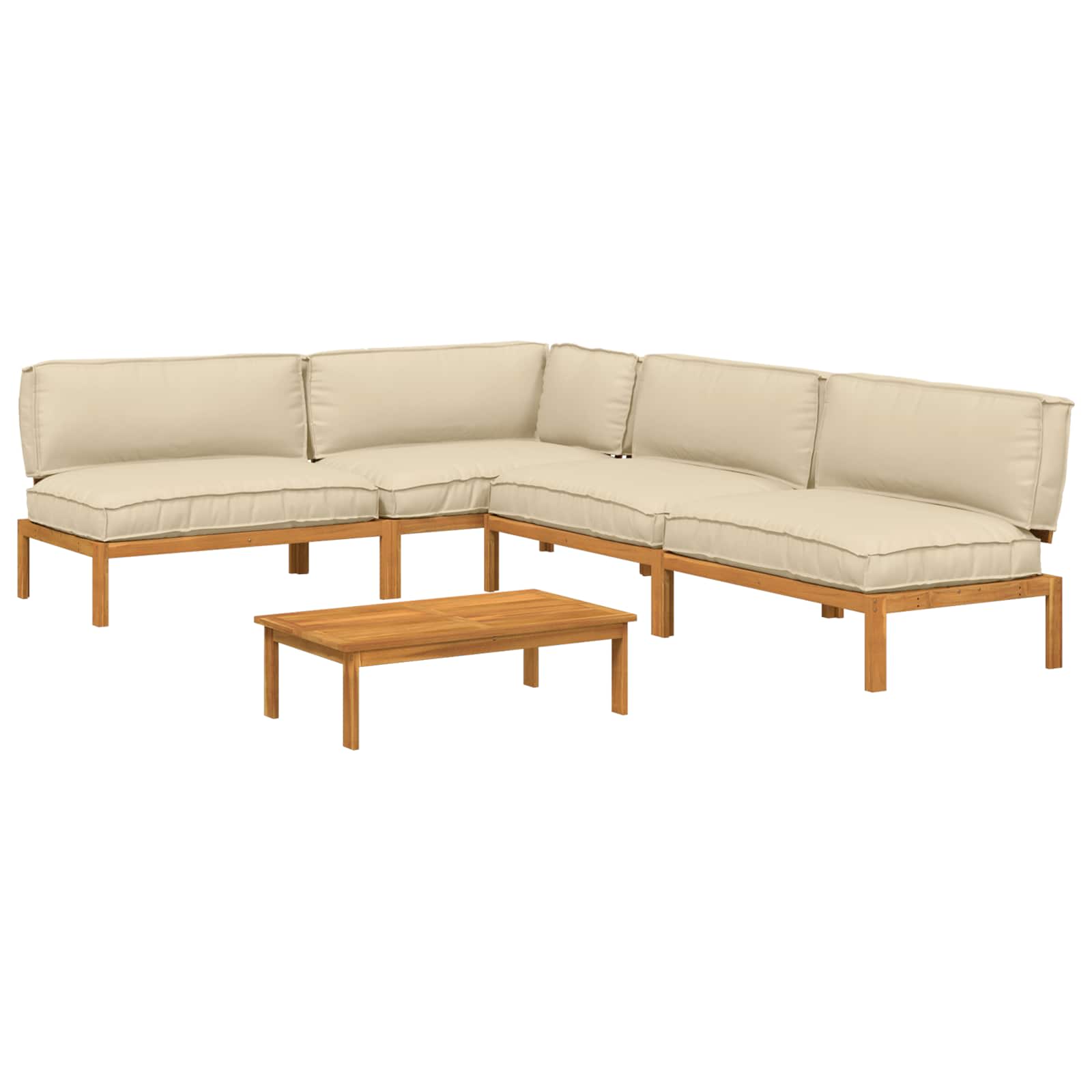 Bankstel met kussen Effen 5 pcs Beige Massief Acaciahout image 2