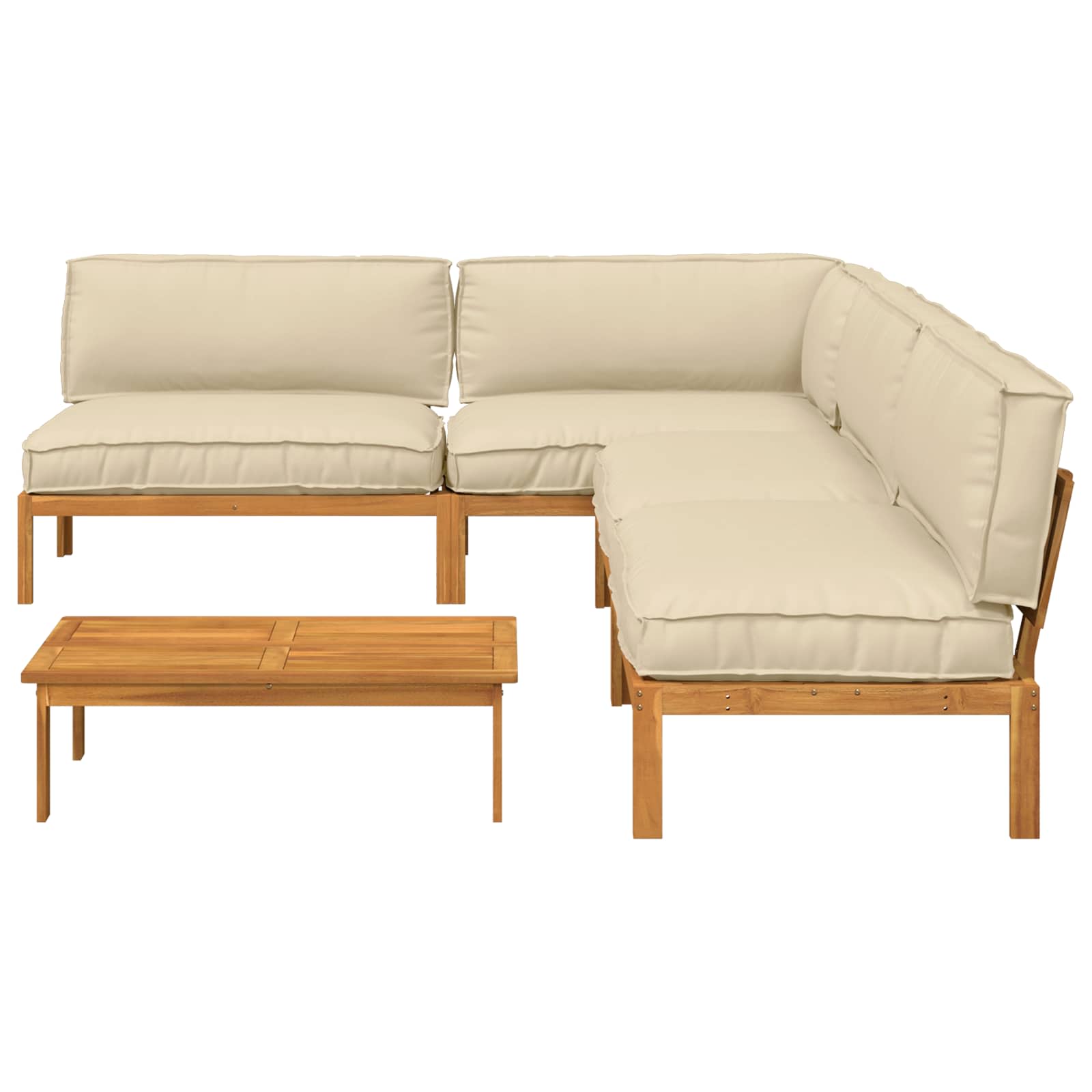 Bankstel met kussen Effen 5 pcs Beige Massief Acaciahout image 10