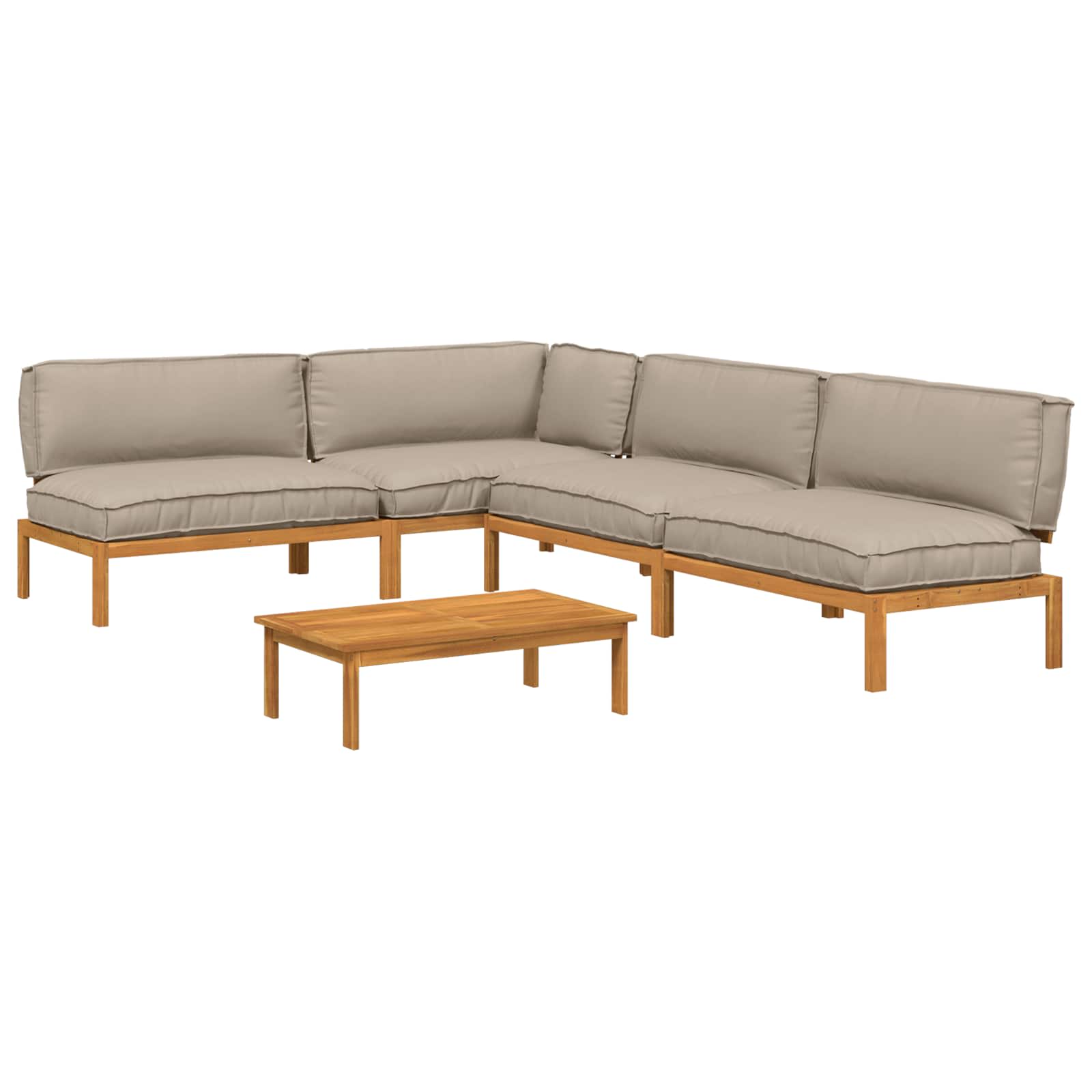 Bankstel met kussen Effen 5 pcs Taupe Massief Acaciahout image 2