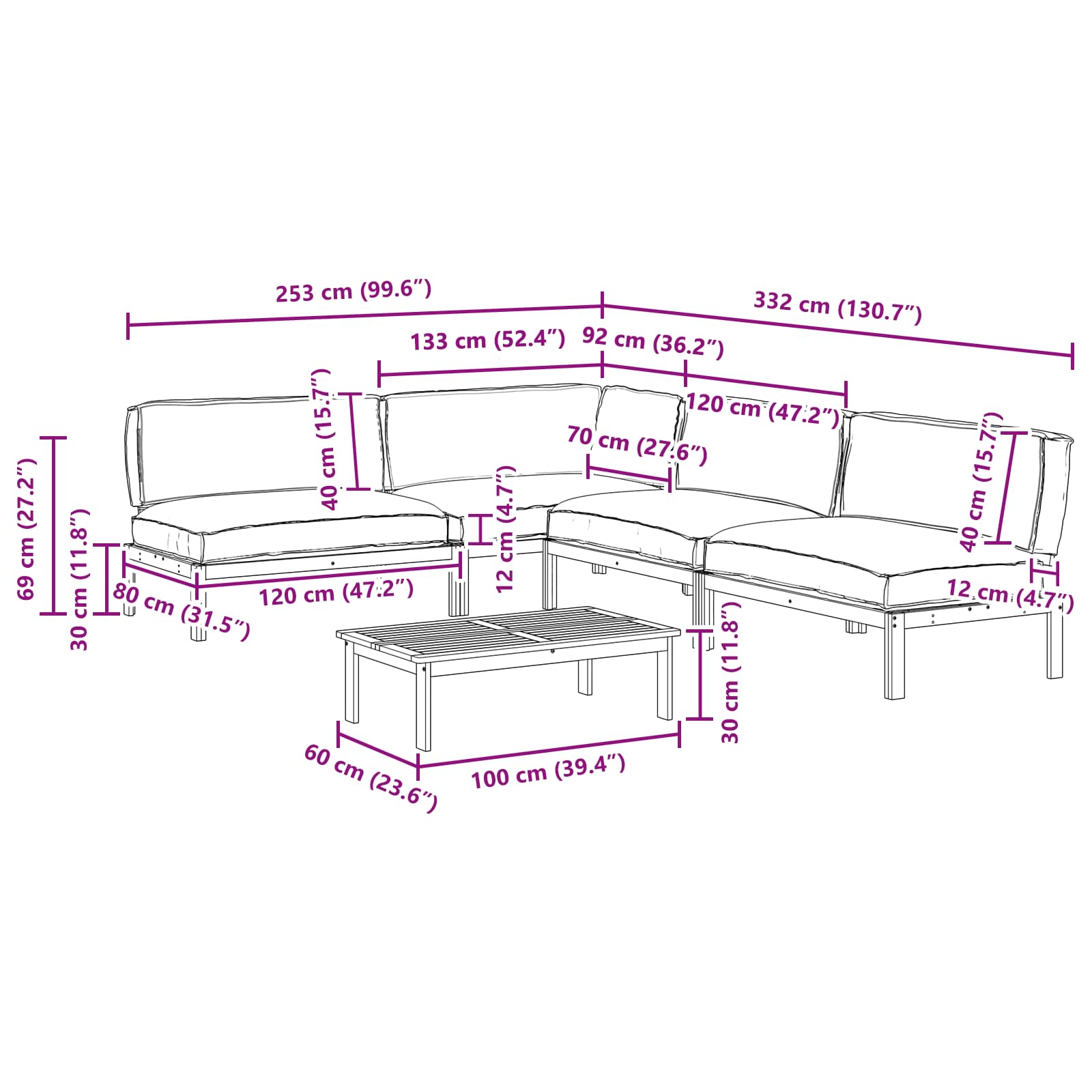 Bankstel met kussen Effen 5 pcs Taupe Massief Acaciahout image 18