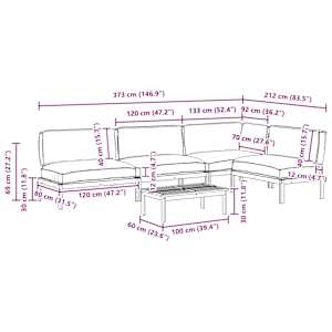 Set pohovek s polštářem 5 pcs Antracit Masivní akátové dřevo - obrázek 19