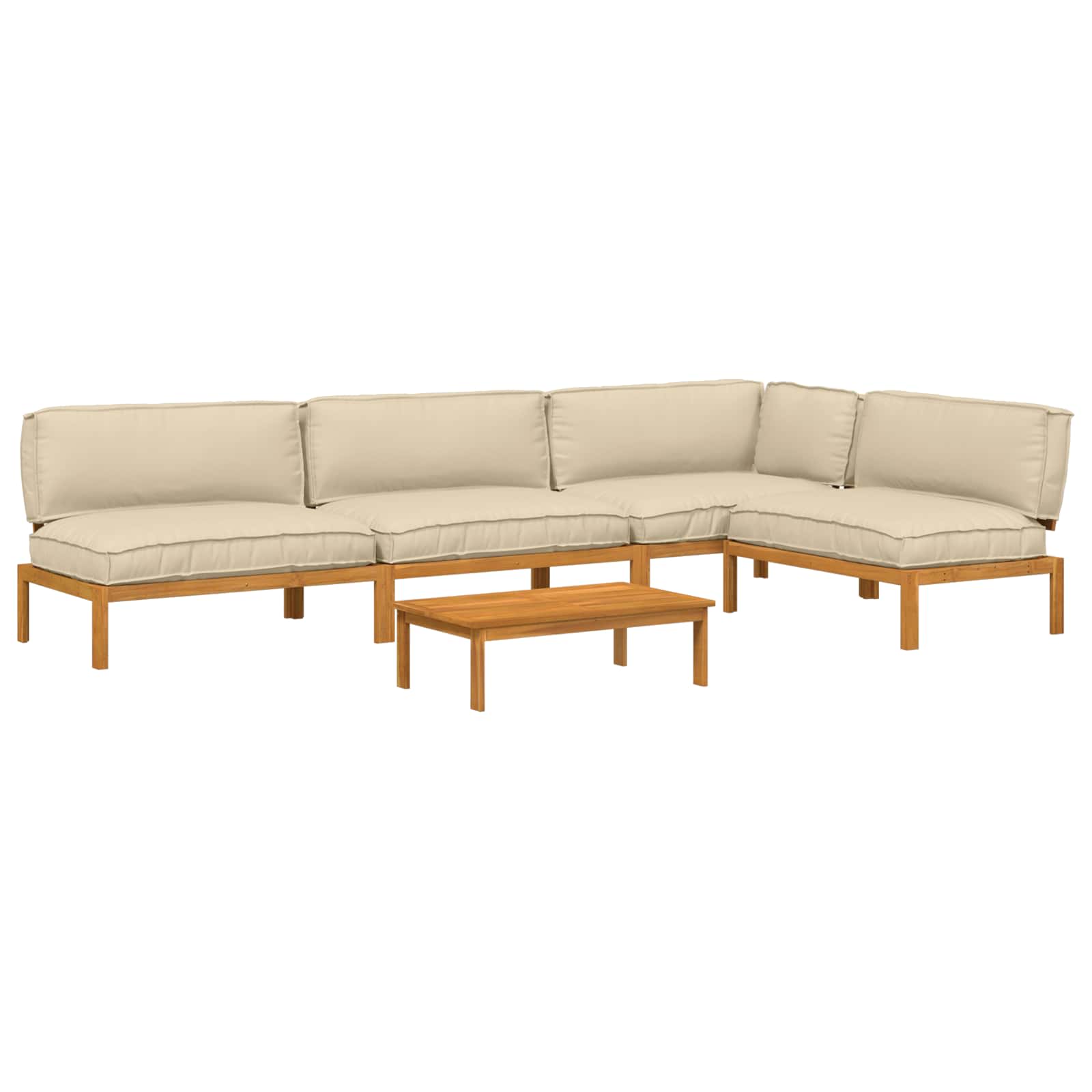 Bankstel met kussen Effen 5 pcs Beige Massief Acaciahout image 2