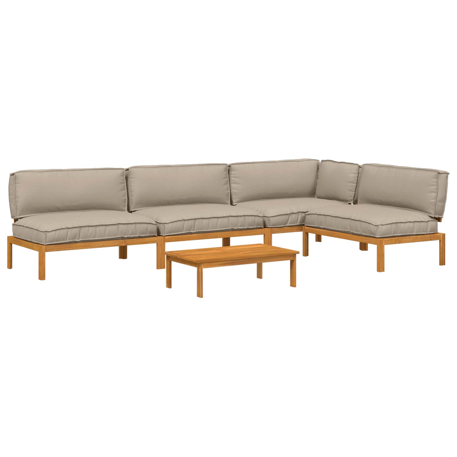 Bankstel met kussen Effen 5 pcs Taupe Massief Acaciahout image 2