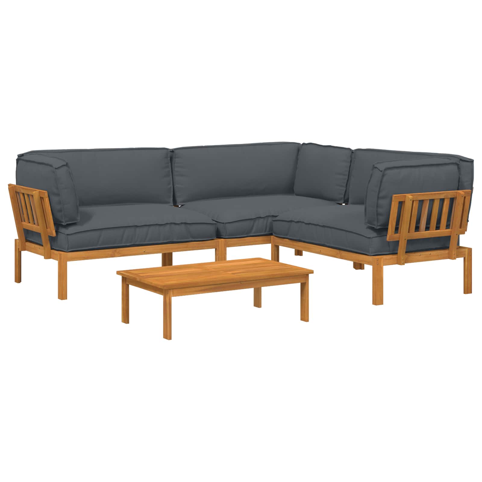 Bankstel met kussen Effen 4 pcs Antraciet Massief Acaciahout image 2