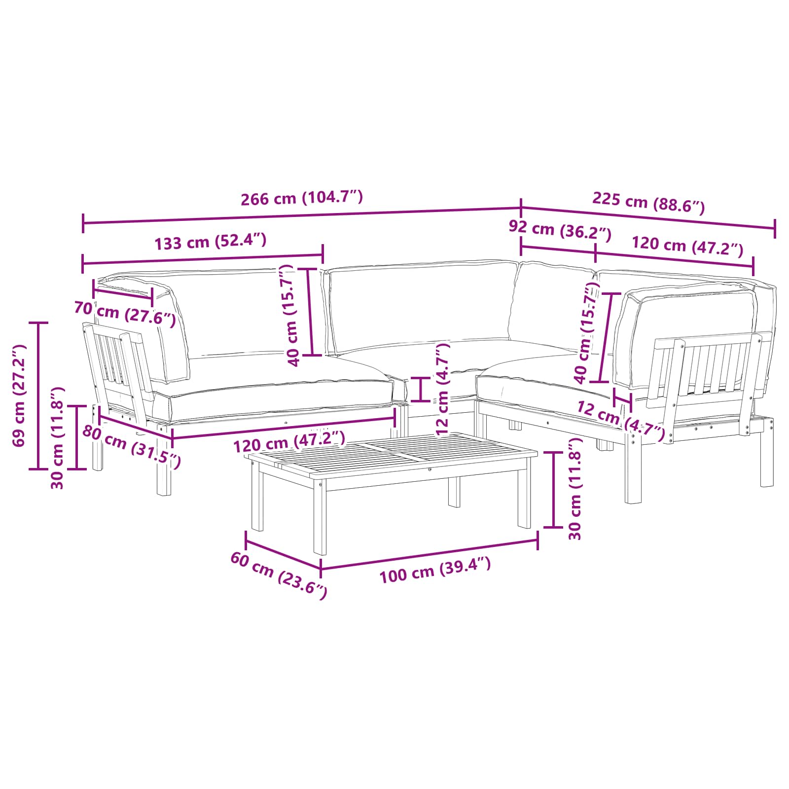 Bankstel met kussen Effen 4 pcs Antraciet Massief Acaciahout image 17