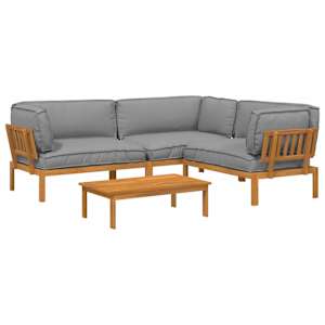 Set pohovek s polštářem 4 pcs Šedá Masivní akátové dřevo - obrázek 2