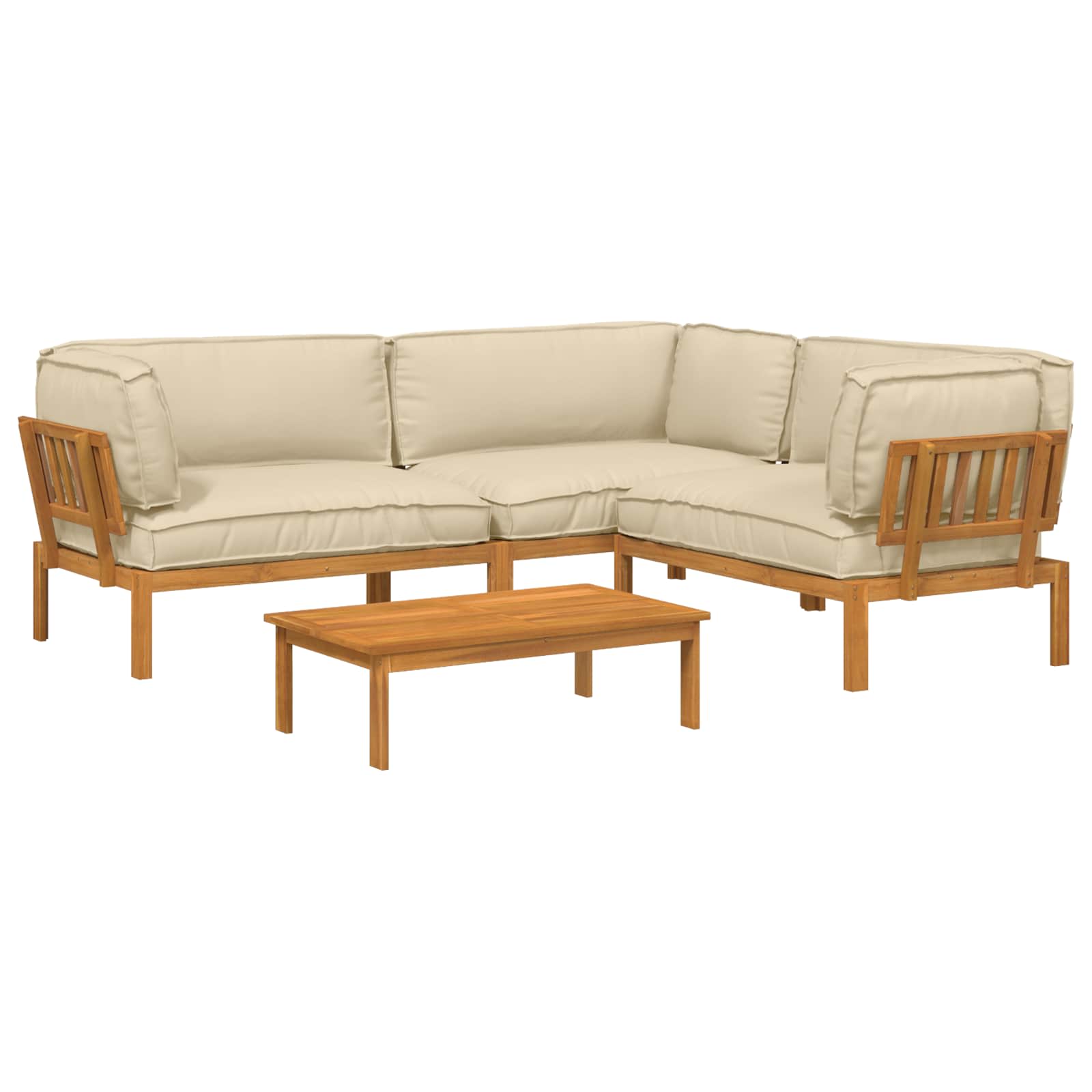 Bankstel met kussen Effen 4 pcs Beige Massief Acaciahout image 2
