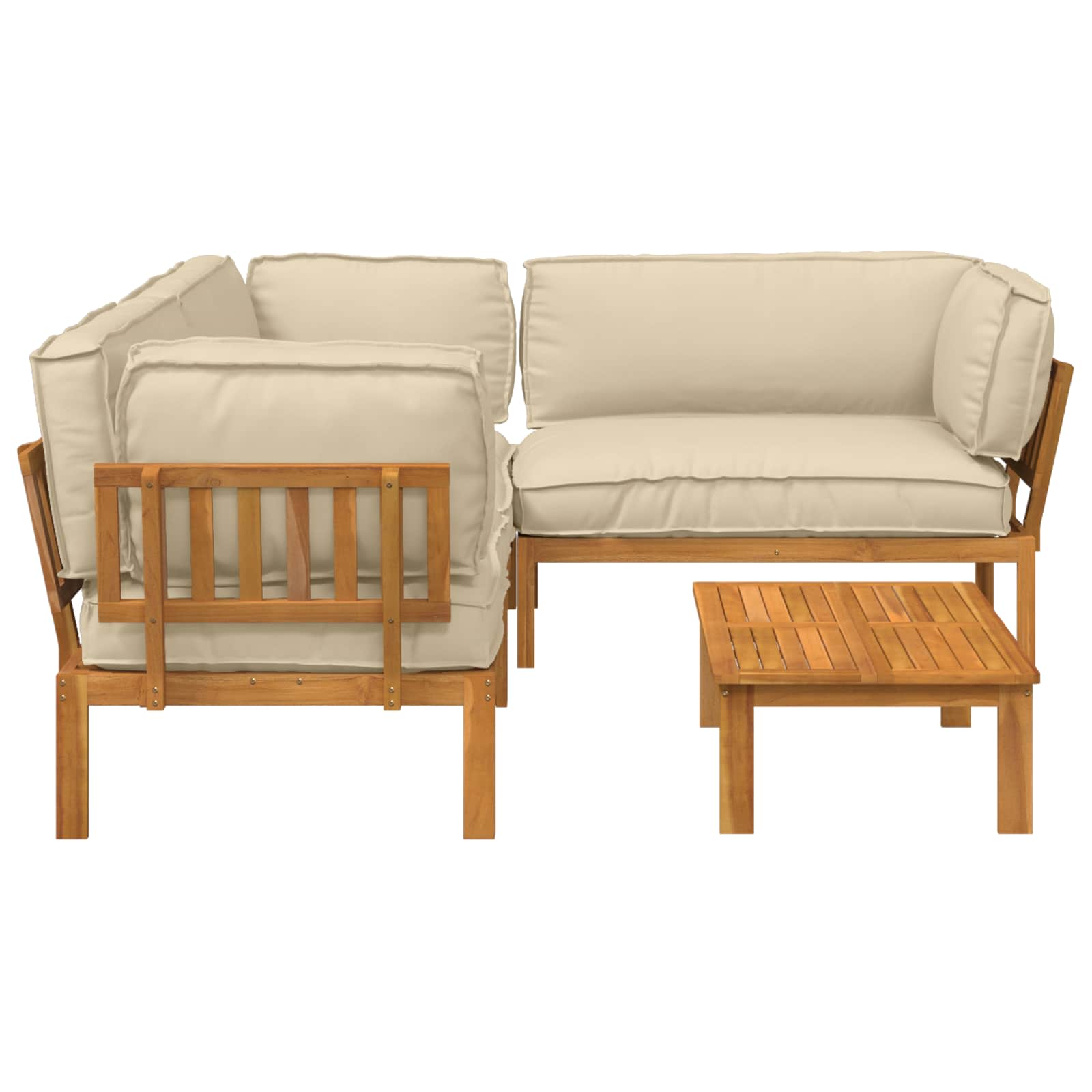 Bankstel met kussen Effen 4 pcs Beige Massief Acaciahout image 10