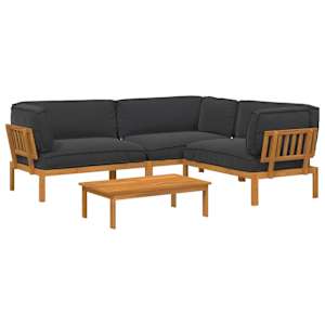 Set pohovek s polštářem 4 pcs Černá Masivní akátové dřevo - obrázek 2