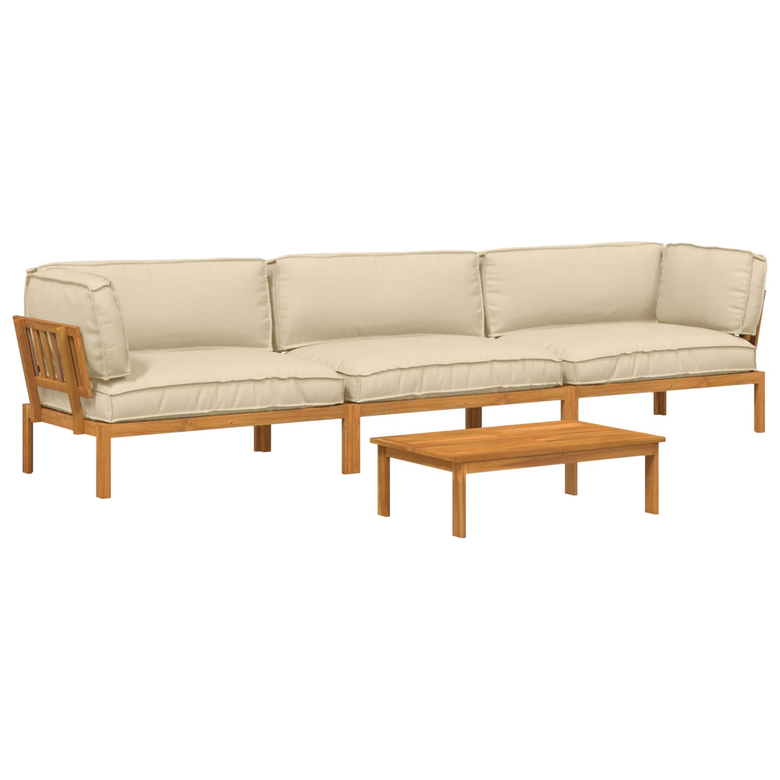 Bankstel met kussen Effen 4 pcs Beige Massief Acaciahout image 2