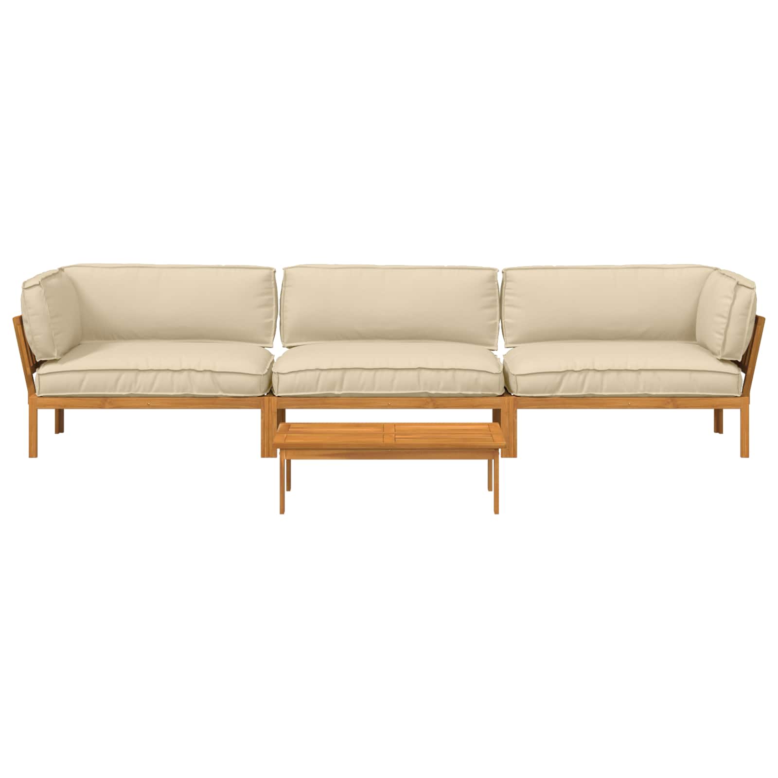 Bankstel met kussen Effen 4 pcs Beige Massief Acaciahout image 10