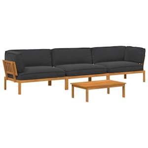 Set pohovek s polštářem 4 pcs Černá Masivní akátové dřevo - obrázek 2