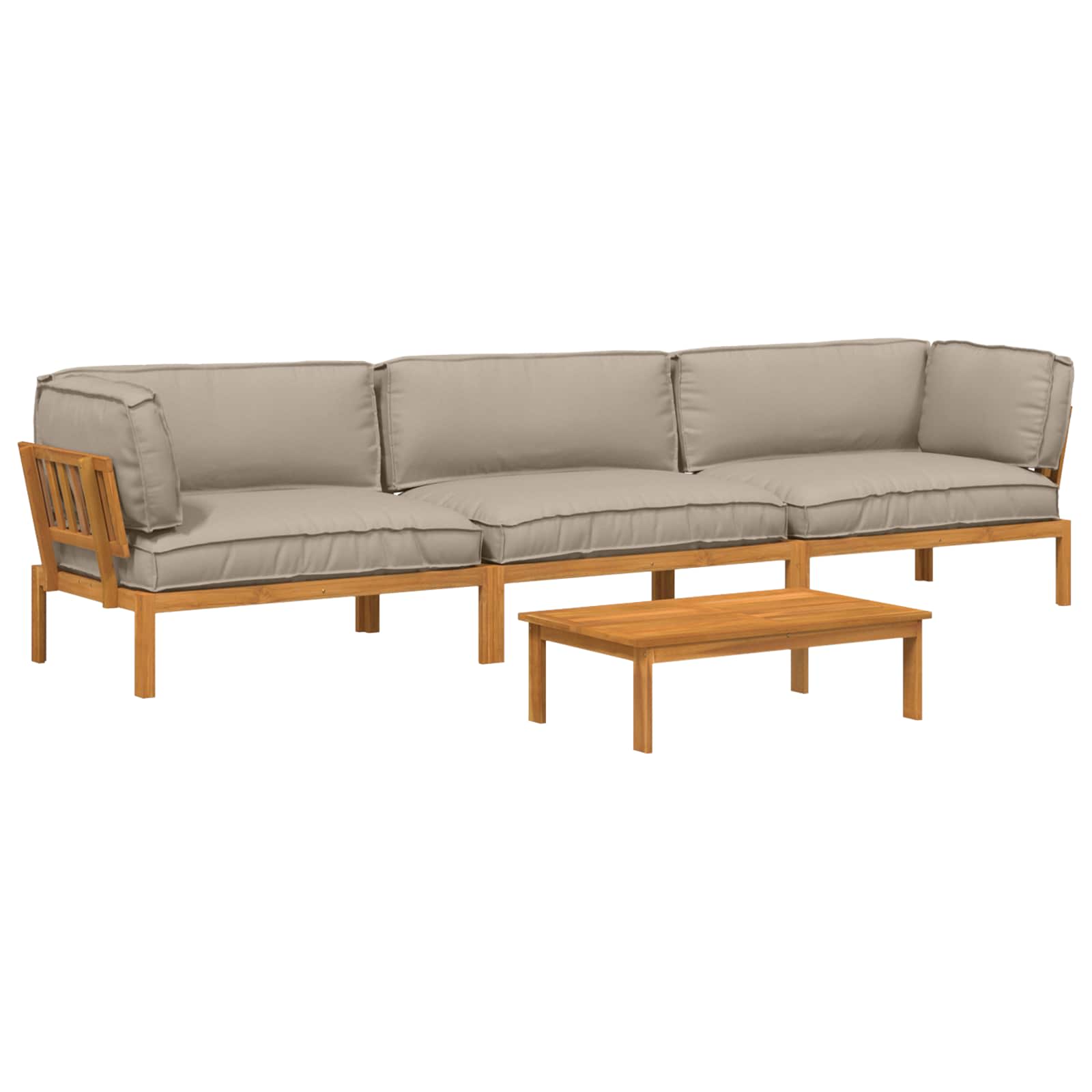 Bankstel met kussen Effen 4 pcs Taupe Massief Acaciahout image 2