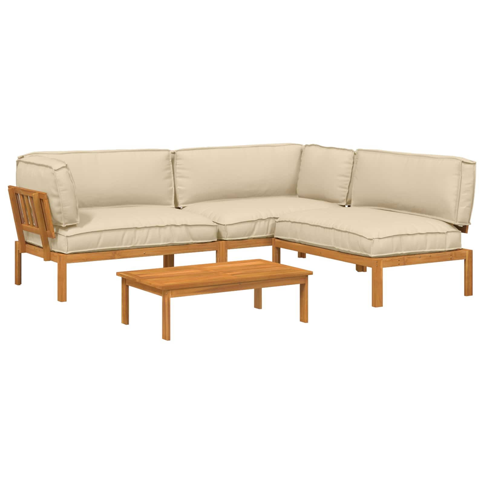 Bankstel met kussen Effen 4 pcs Beige Massief Acaciahout image 2