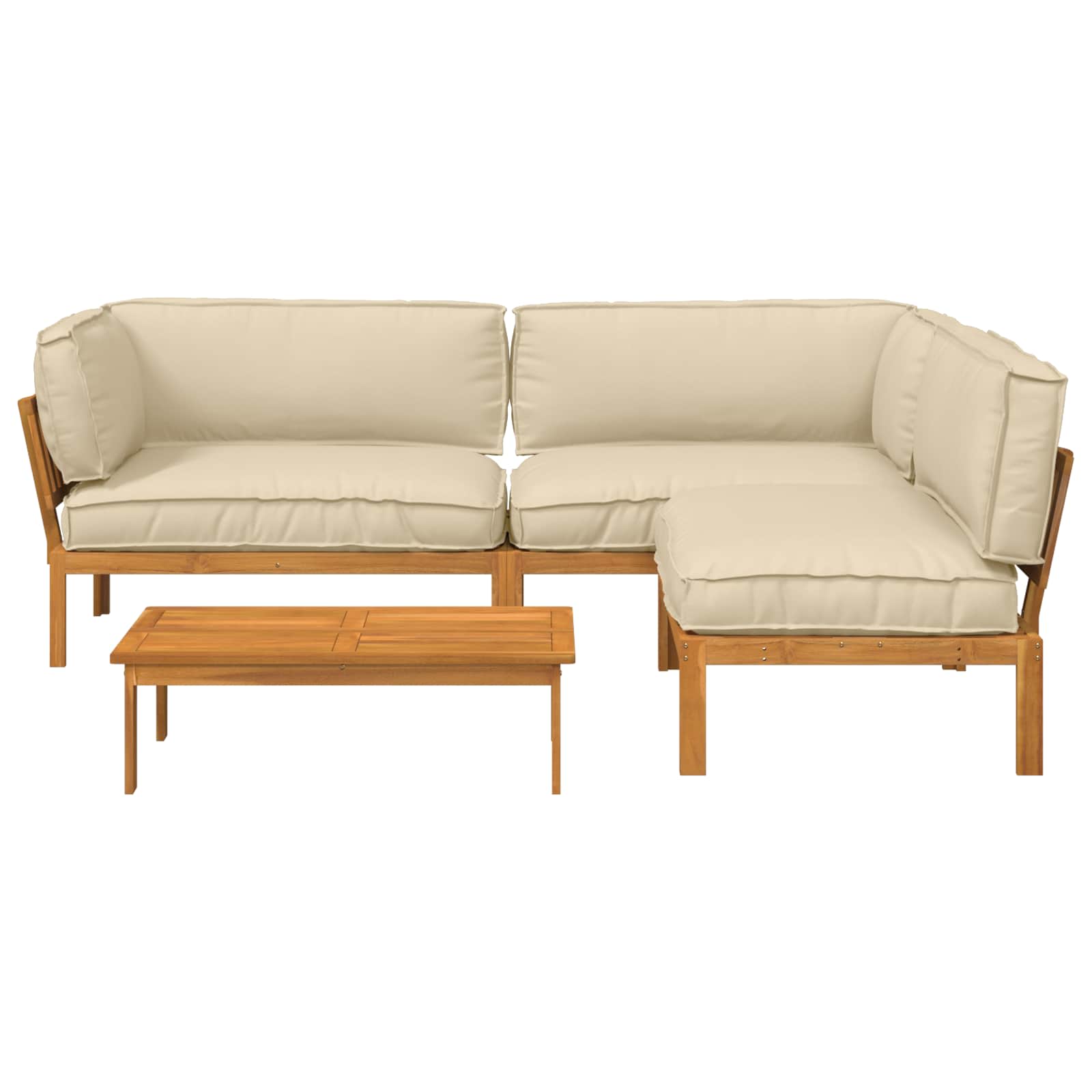 Bankstel met kussen Effen 4 pcs Beige Massief Acaciahout image 10