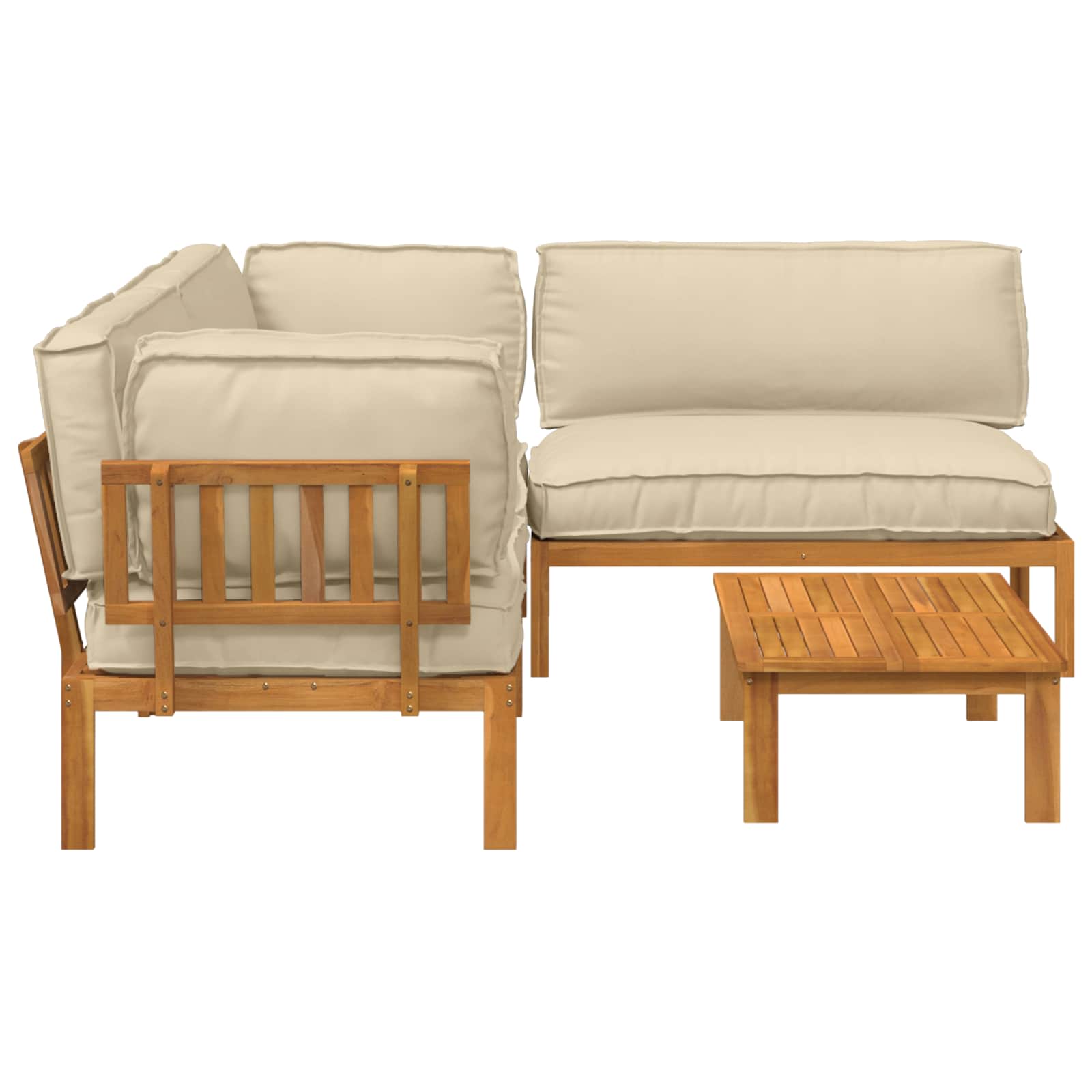 Bankstel met kussen Effen 4 pcs Beige Massief Acaciahout image 11
