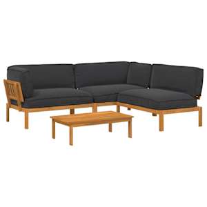 Set pohovek s polštářem 4 pcs Černá Masivní akátové dřevo - obrázek 2