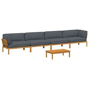 Set pohovek s polštářem 5 pcs Antracit Masivní akátové dřevo - obrázek 2