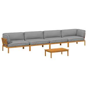 Set pohovek s polštářem 5 pcs Šedá Masivní akátové dřevo - obrázek 2