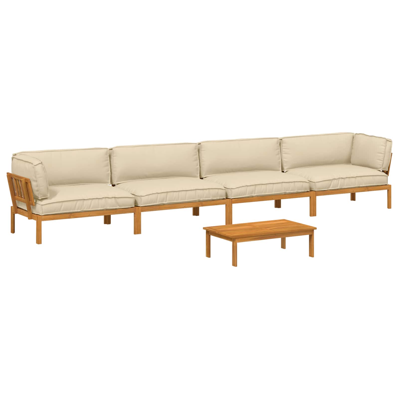 Bankstel met kussen Effen 5 pcs Beige Massief Acaciahout image 2