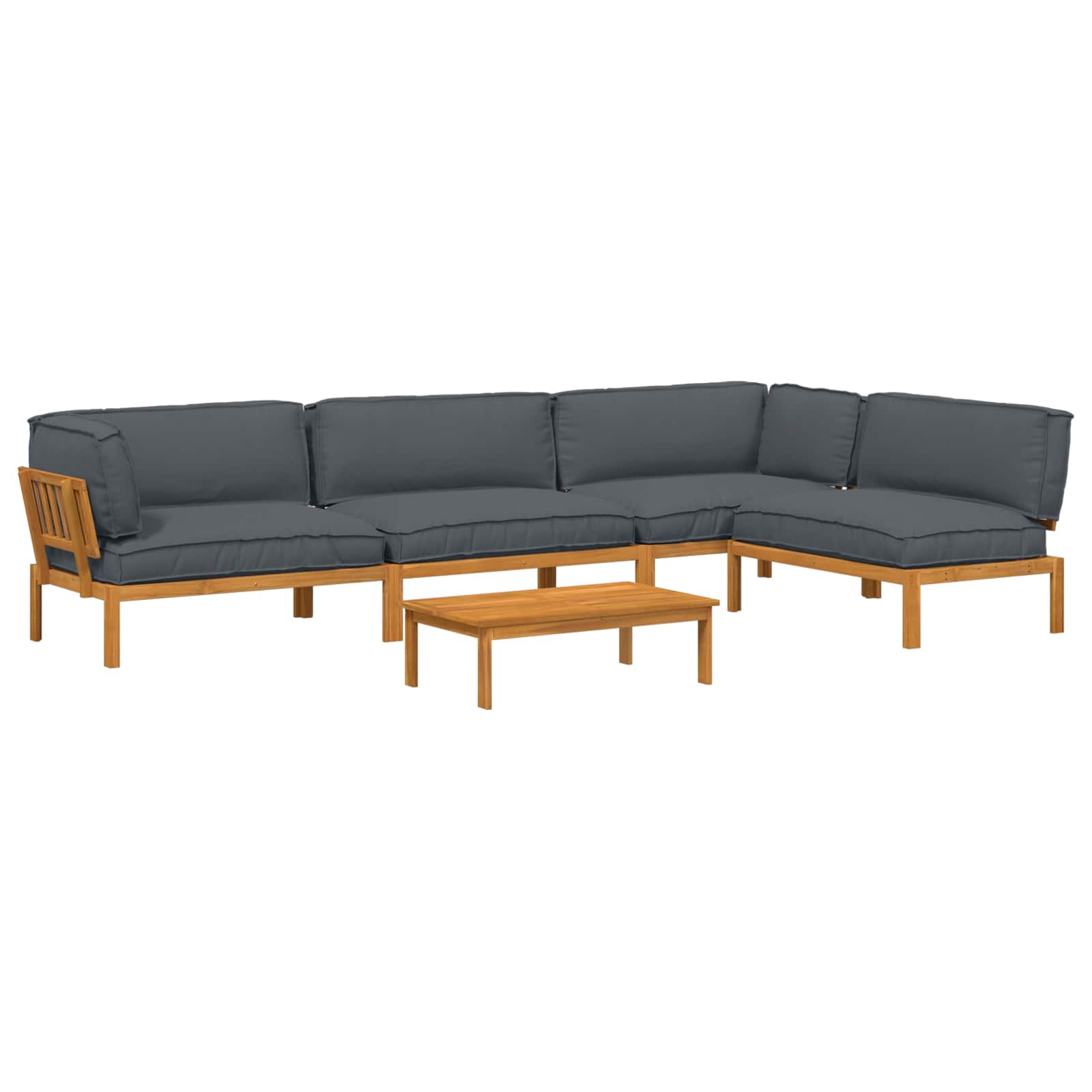 Thumbnail - vidaXL Sofa Set mit Kissen Uni 5 pcs Anthrazit Massivholz Akazie