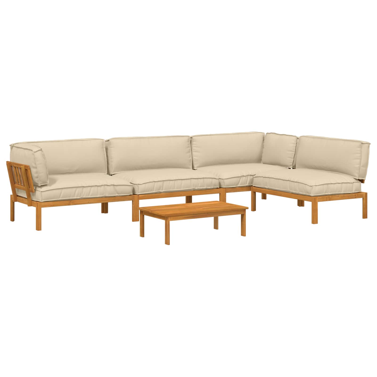 Bankstel met kussen Effen 5 pcs Beige Massief Acaciahout image 2