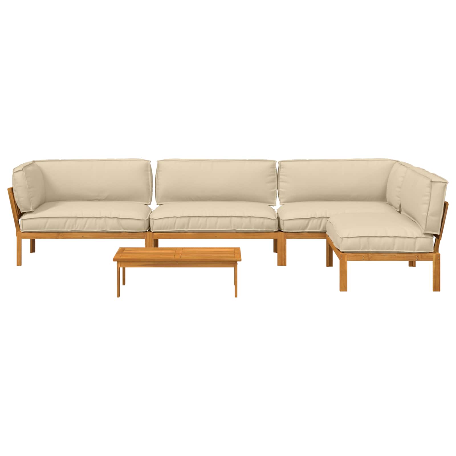 Bankstel met kussen Effen 5 pcs Beige Massief Acaciahout image 10