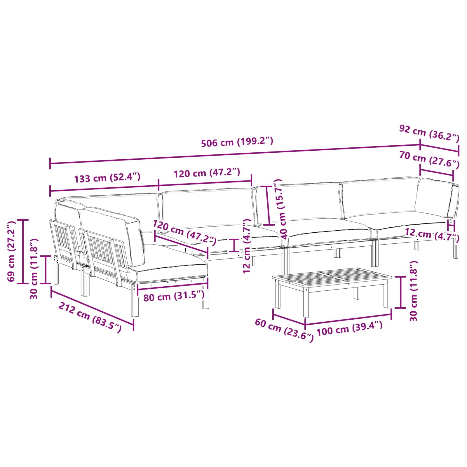 Bankstel met kussen Effen 6 pcs Antraciet Massief Acaciahout image 18