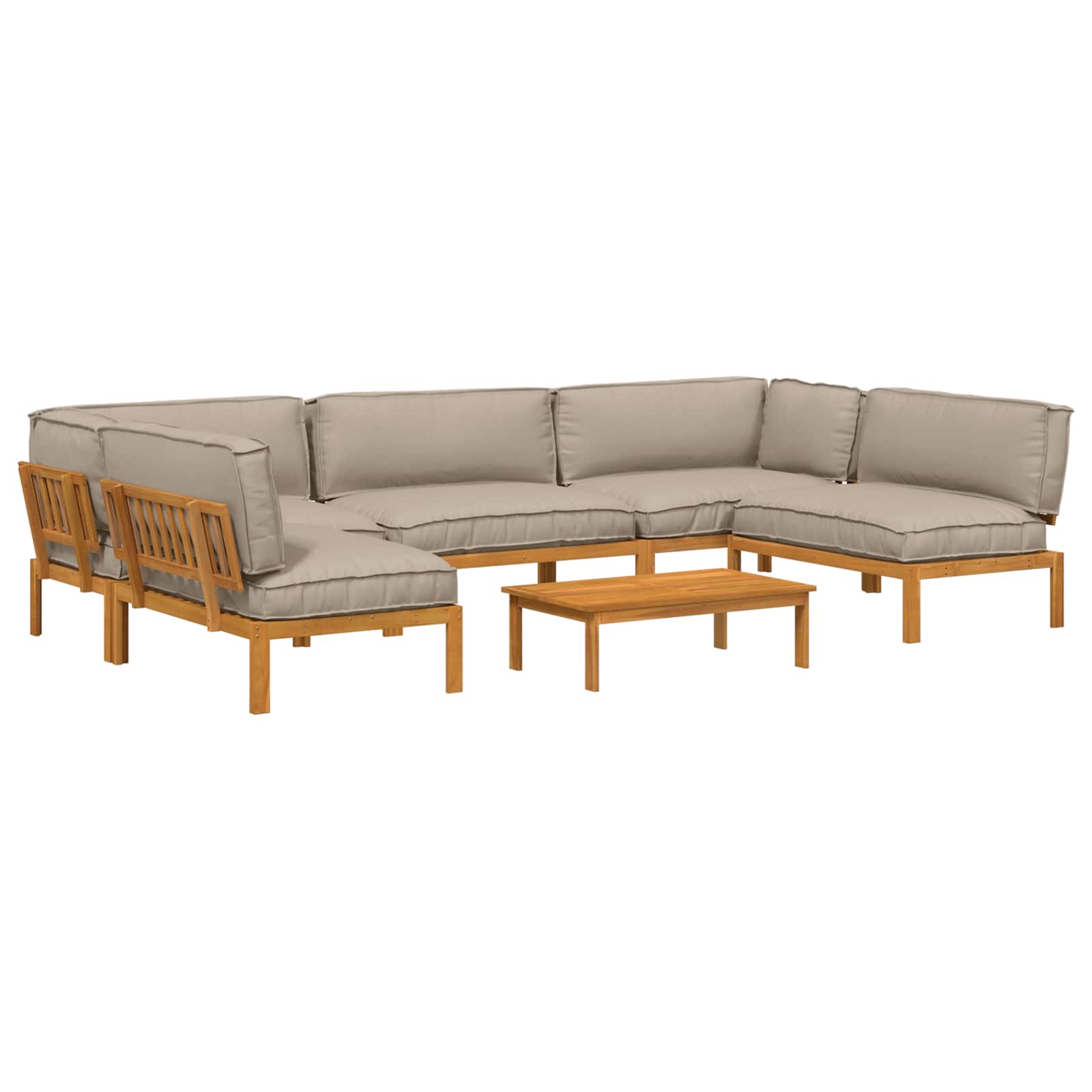 Bankstel met kussen Effen 6 pcs Taupe Massief Acaciahout image 2