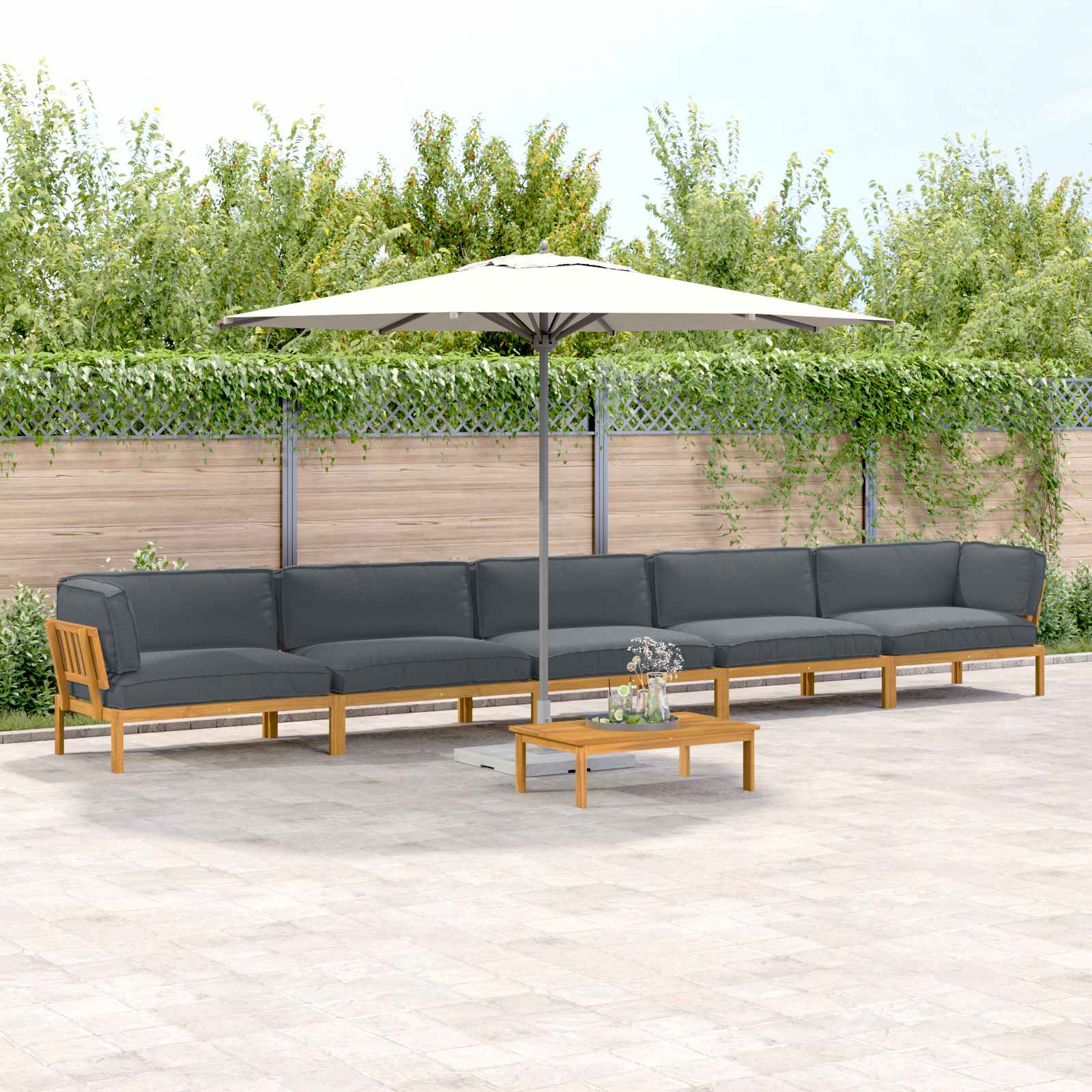 Bankstel met kussen Effen 6 pcs Antraciet Massief Acaciahout image 1