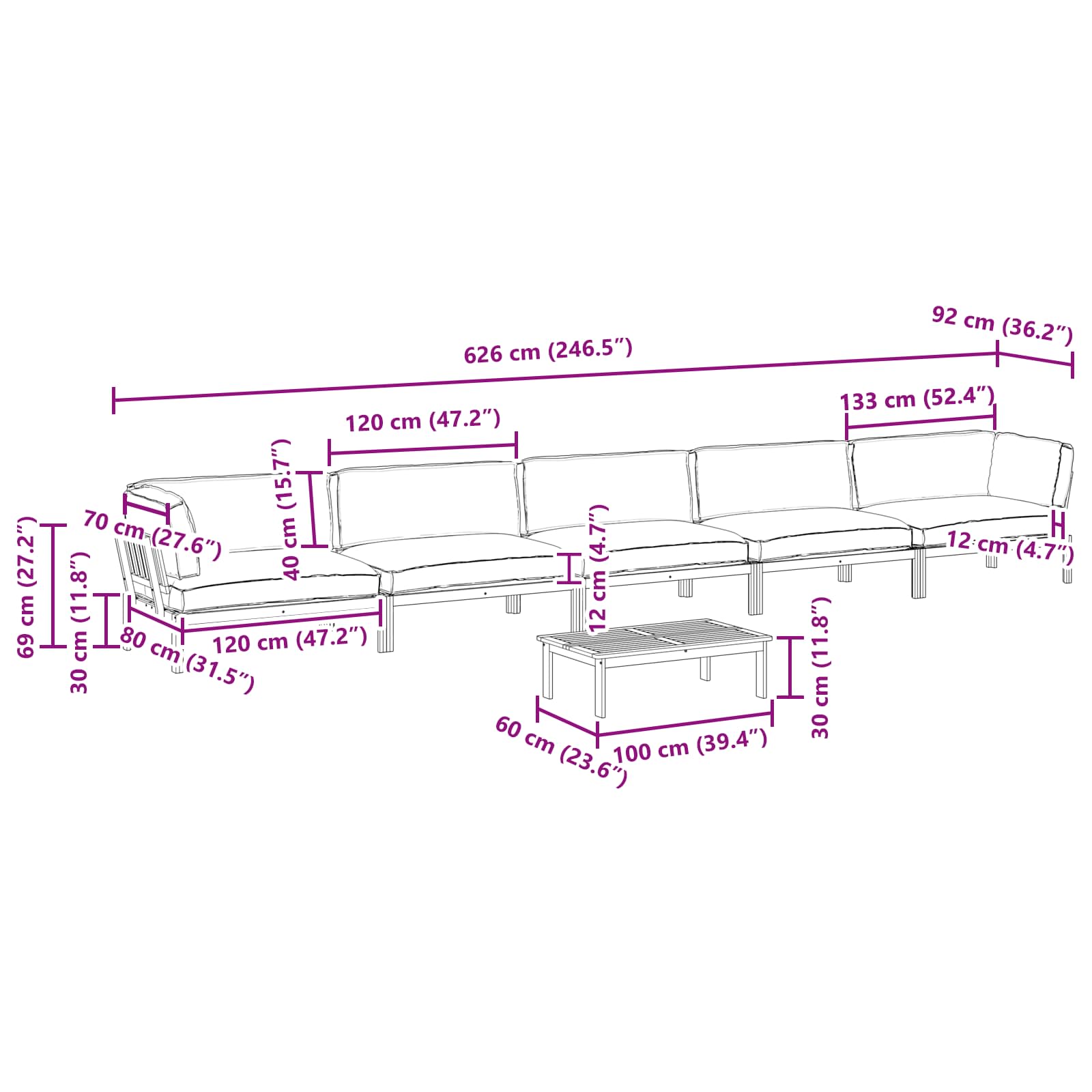 Bankstel met kussen Effen 6 pcs Antraciet Massief Acaciahout image 18