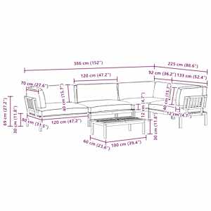 Set pohovek s polštářem 5 pcs Šedá Masivní akátové dřevo - obrázek 19