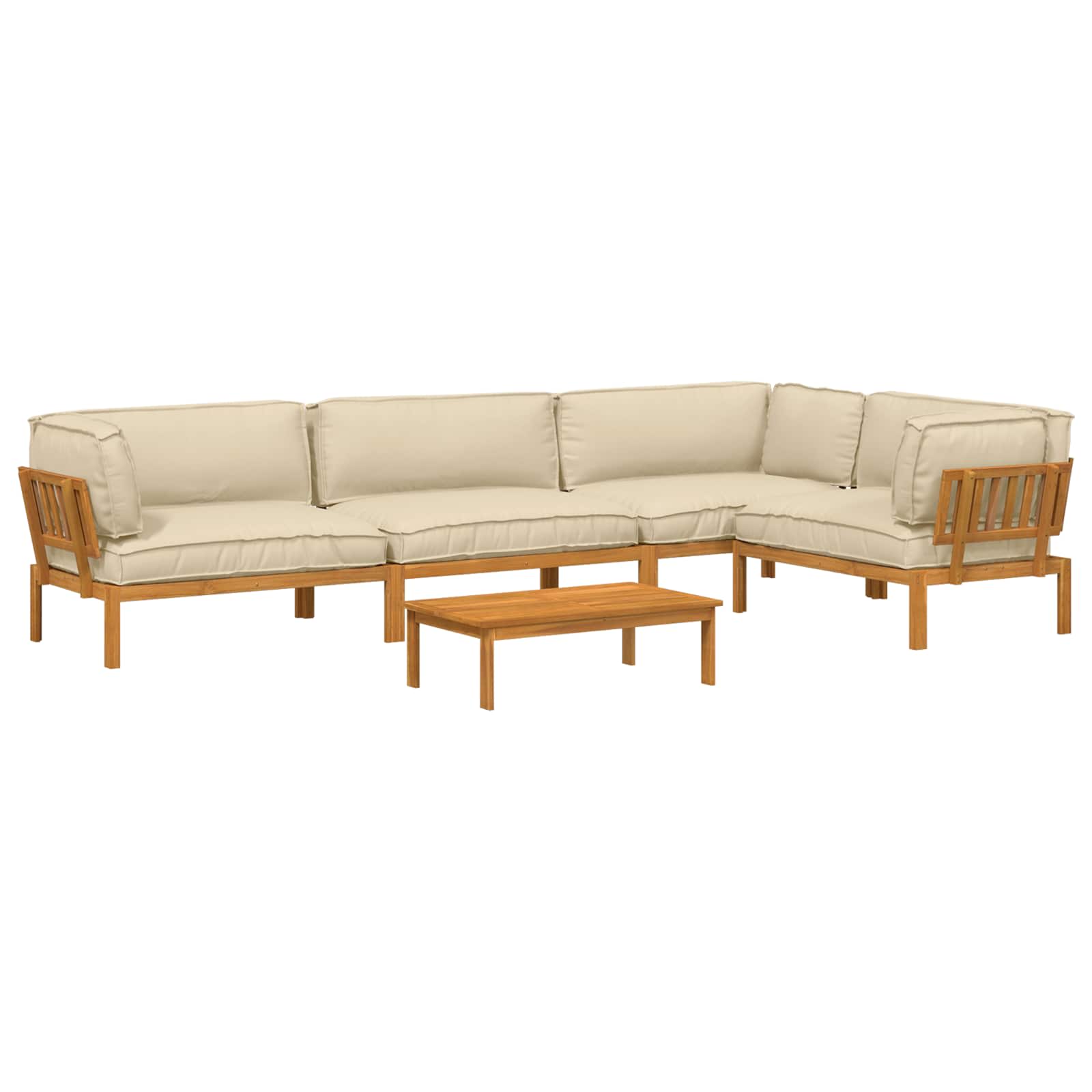 Bankstel met kussen Effen 5 pcs Beige Massief Acaciahout image 2