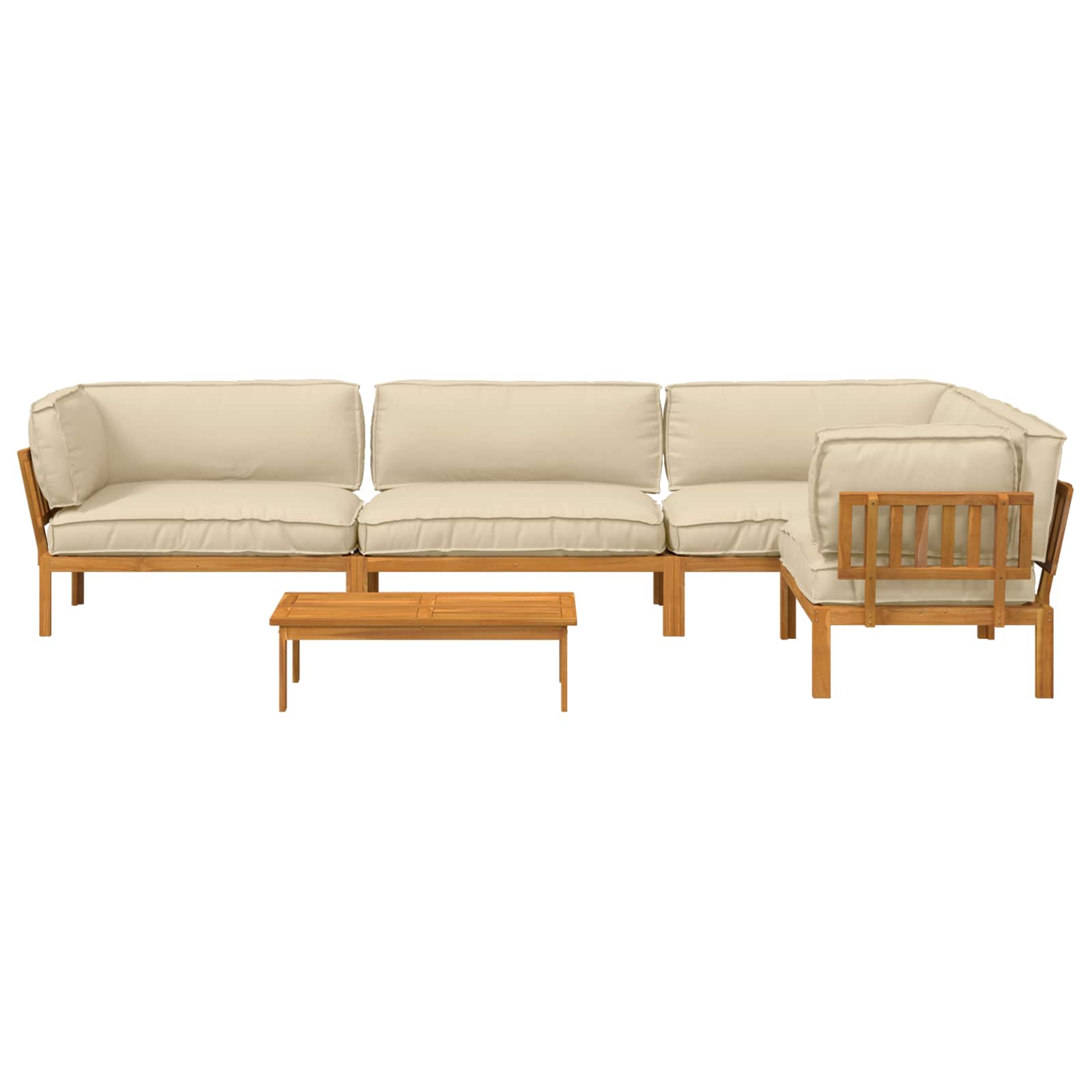 Bankstel met kussen Effen 5 pcs Beige Massief Acaciahout image 10