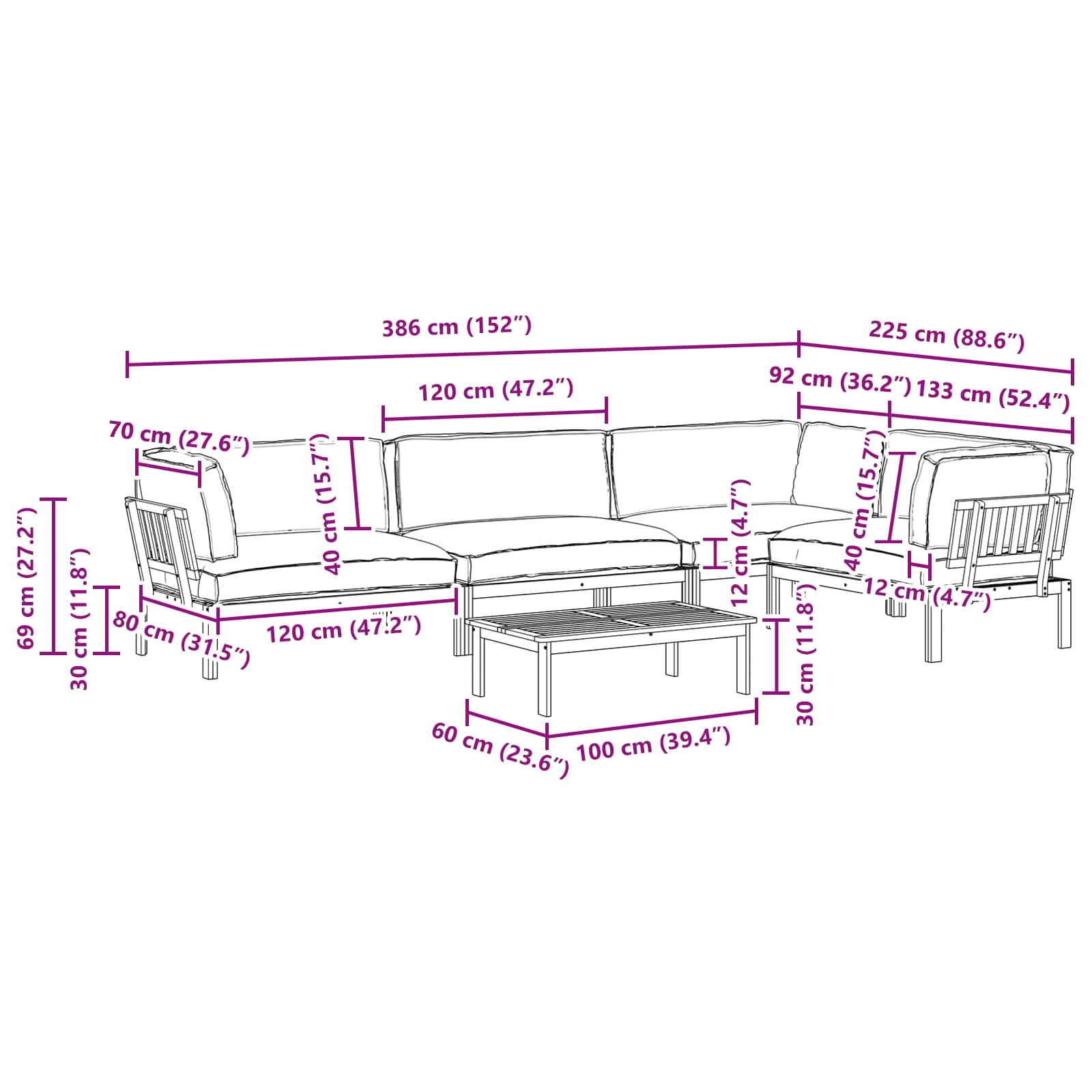 Bankstel met kussen Effen 5 pcs Taupe Massief Acaciahout image 18