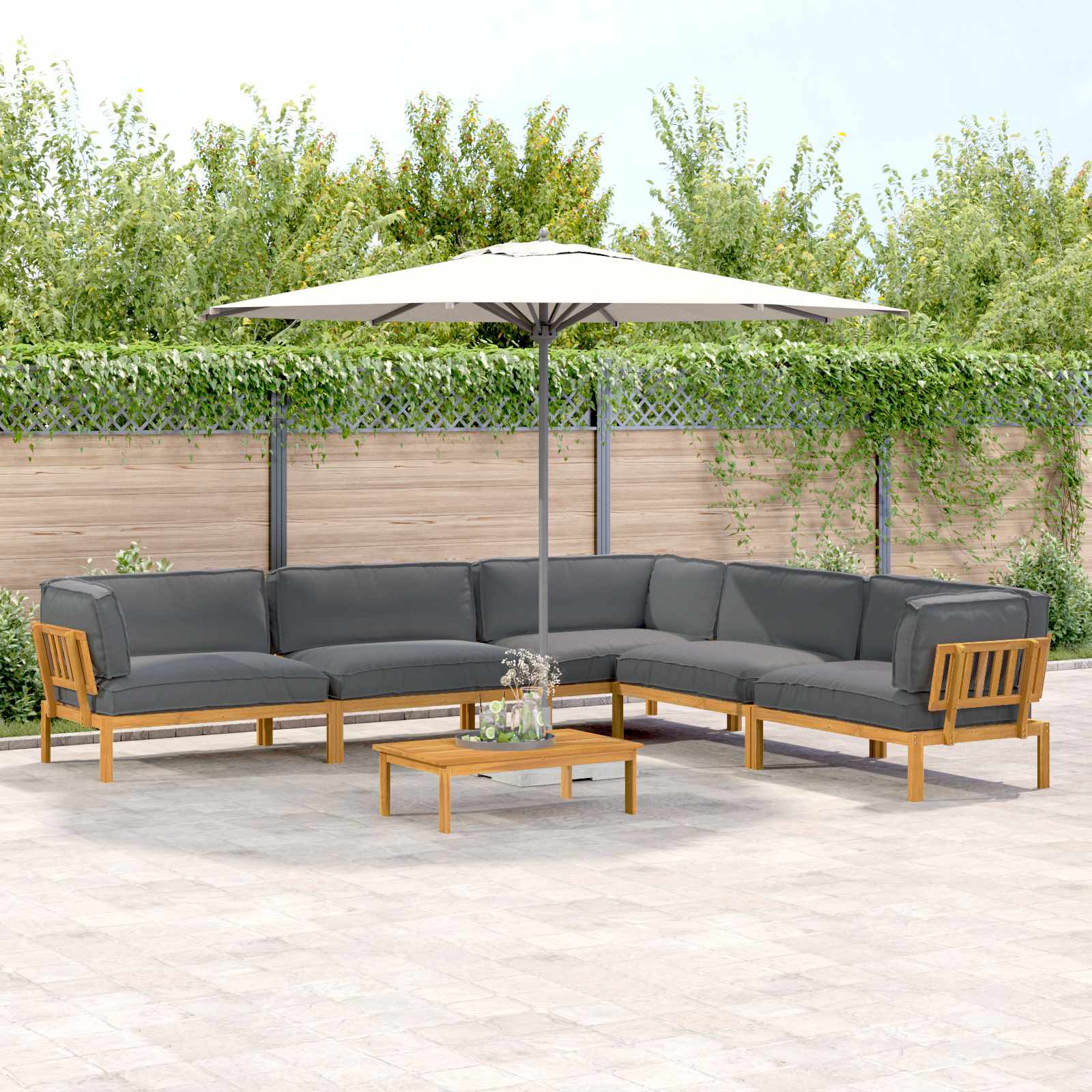 Bankstel met kussen Effen 6 pcs Antraciet Massief Acaciahout image 1