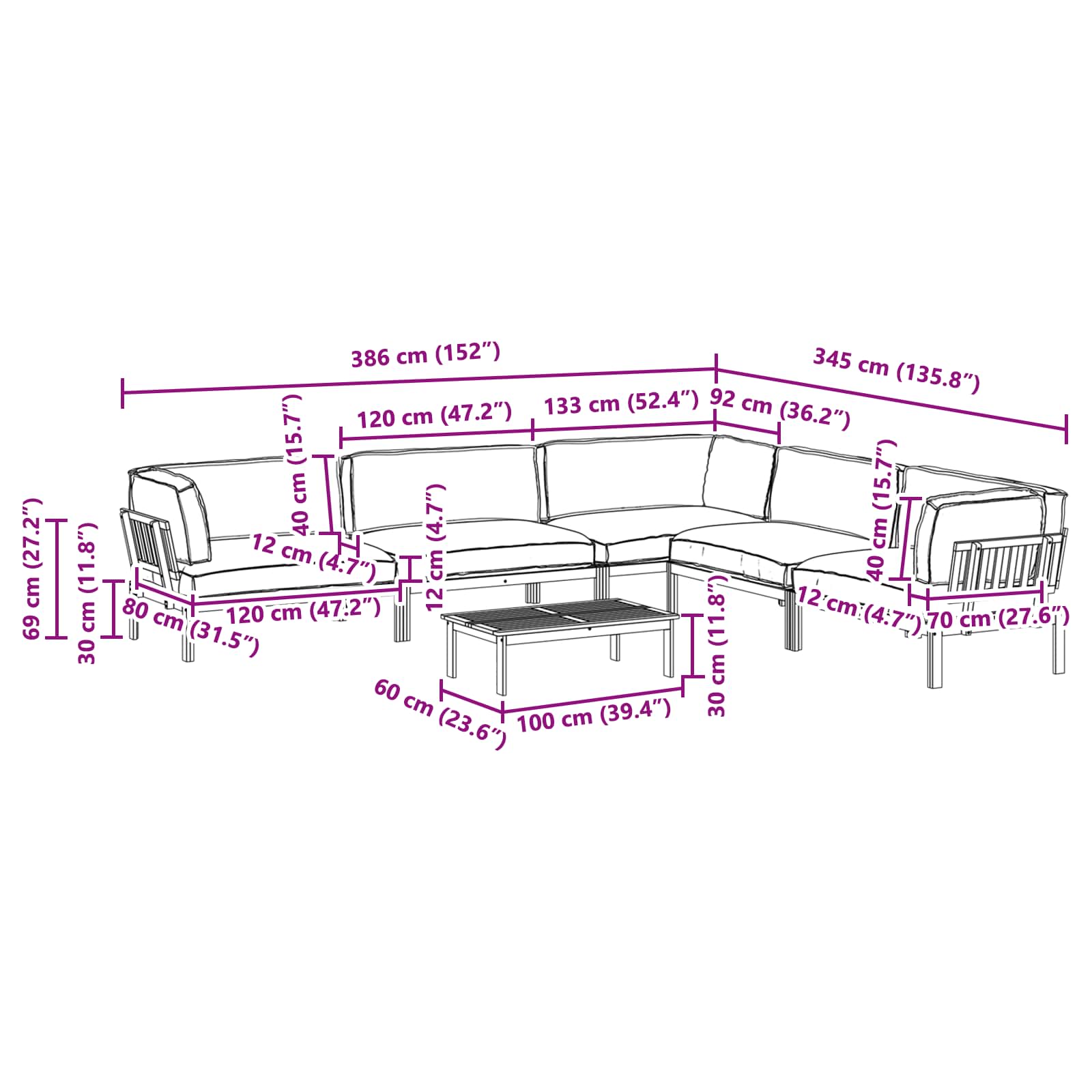 Bankstel met kussen Effen 6 pcs Antraciet Massief Acaciahout image 18