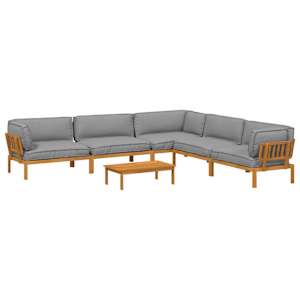 Set pohovek s polštářem 6 pcs Šedá Masivní akátové dřevo - obrázek 2