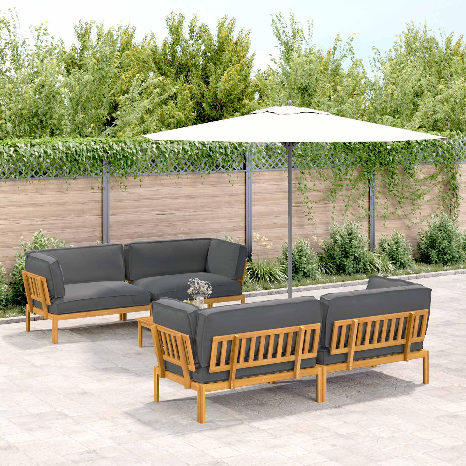 Bankstel met kussen Effen 5 pcs Antraciet Massief Acaciahout image 1