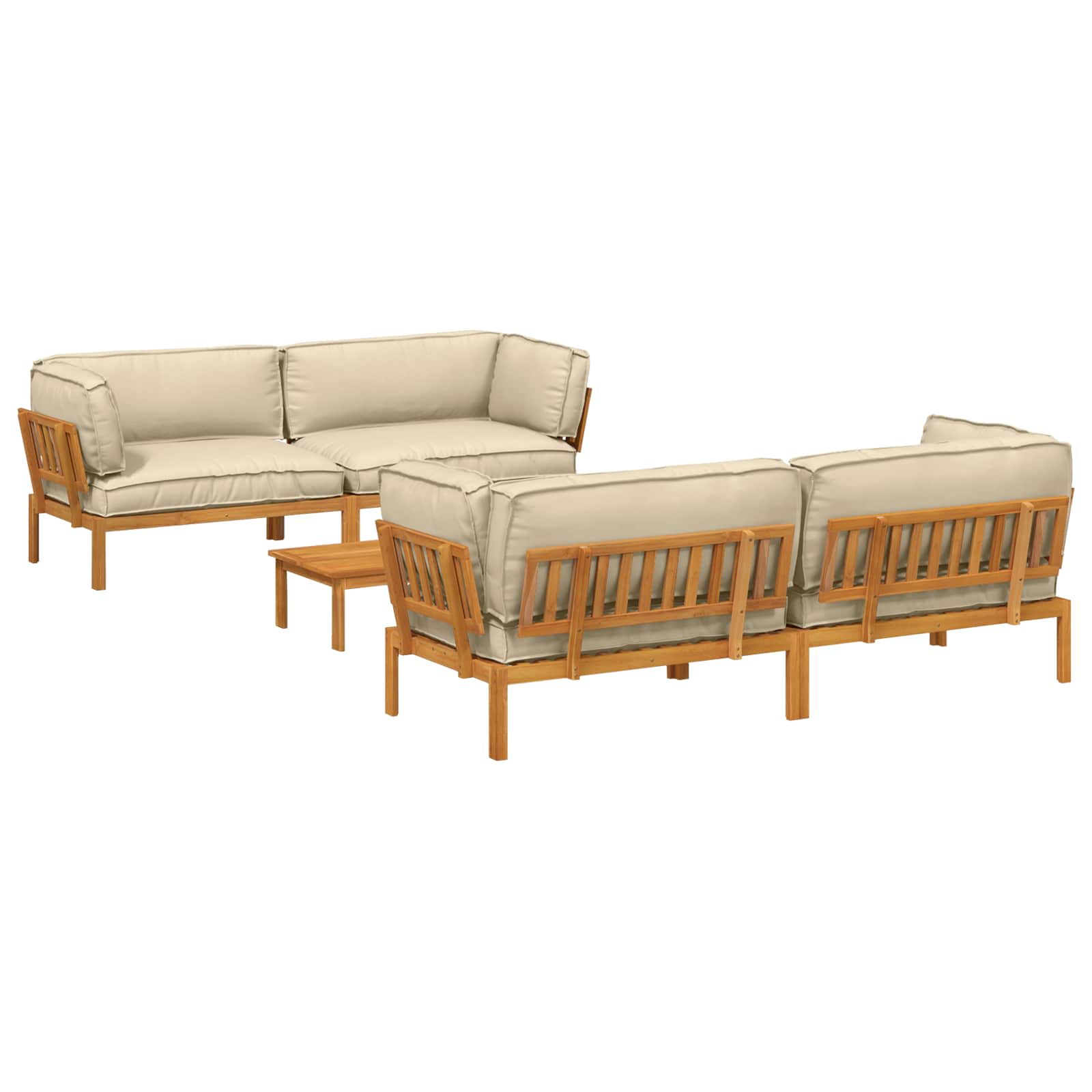 Bankstel met kussen Effen 5 pcs Beige Massief Acaciahout image 2