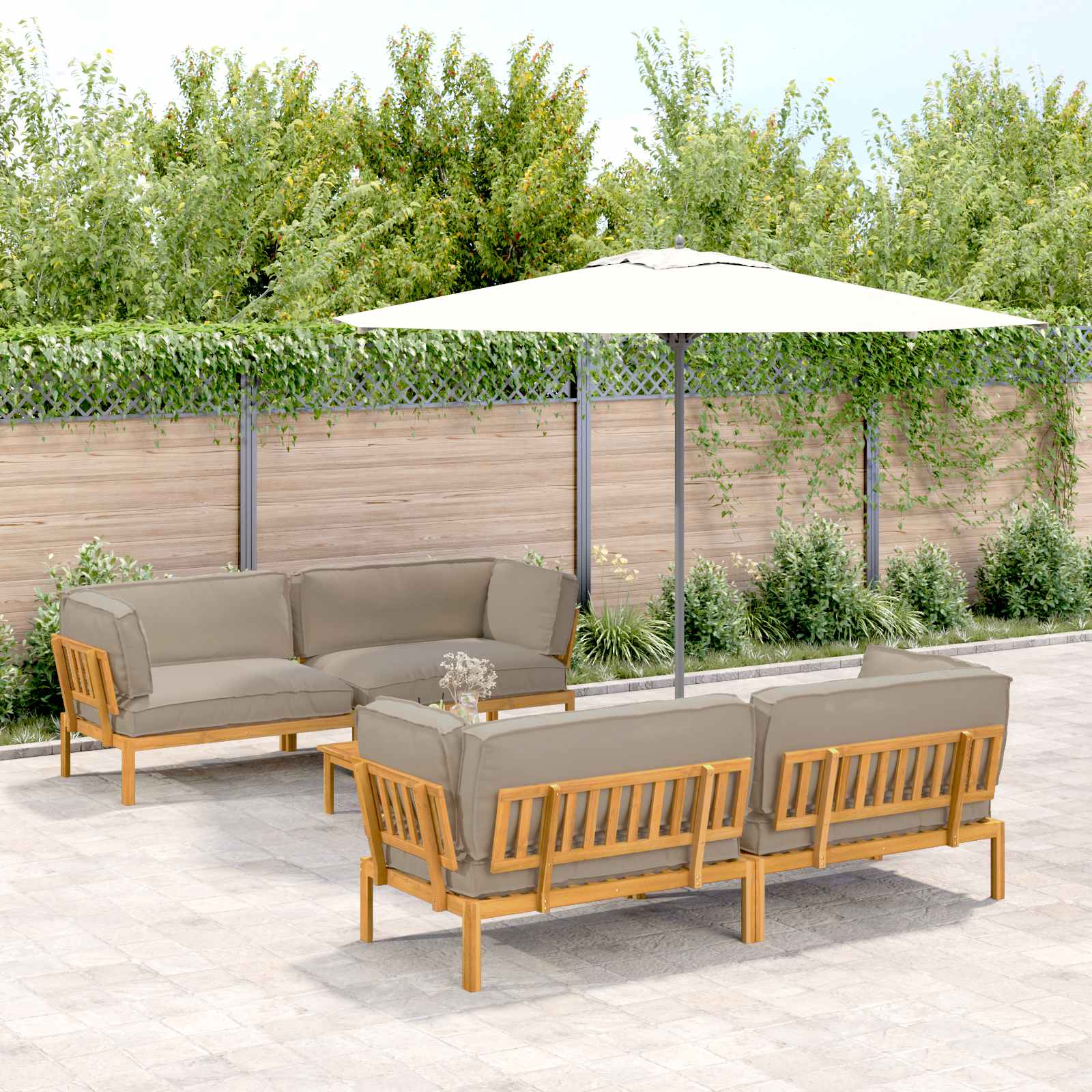 Bankstel met kussen Effen 5 pcs Taupe Massief Acaciahout image 1