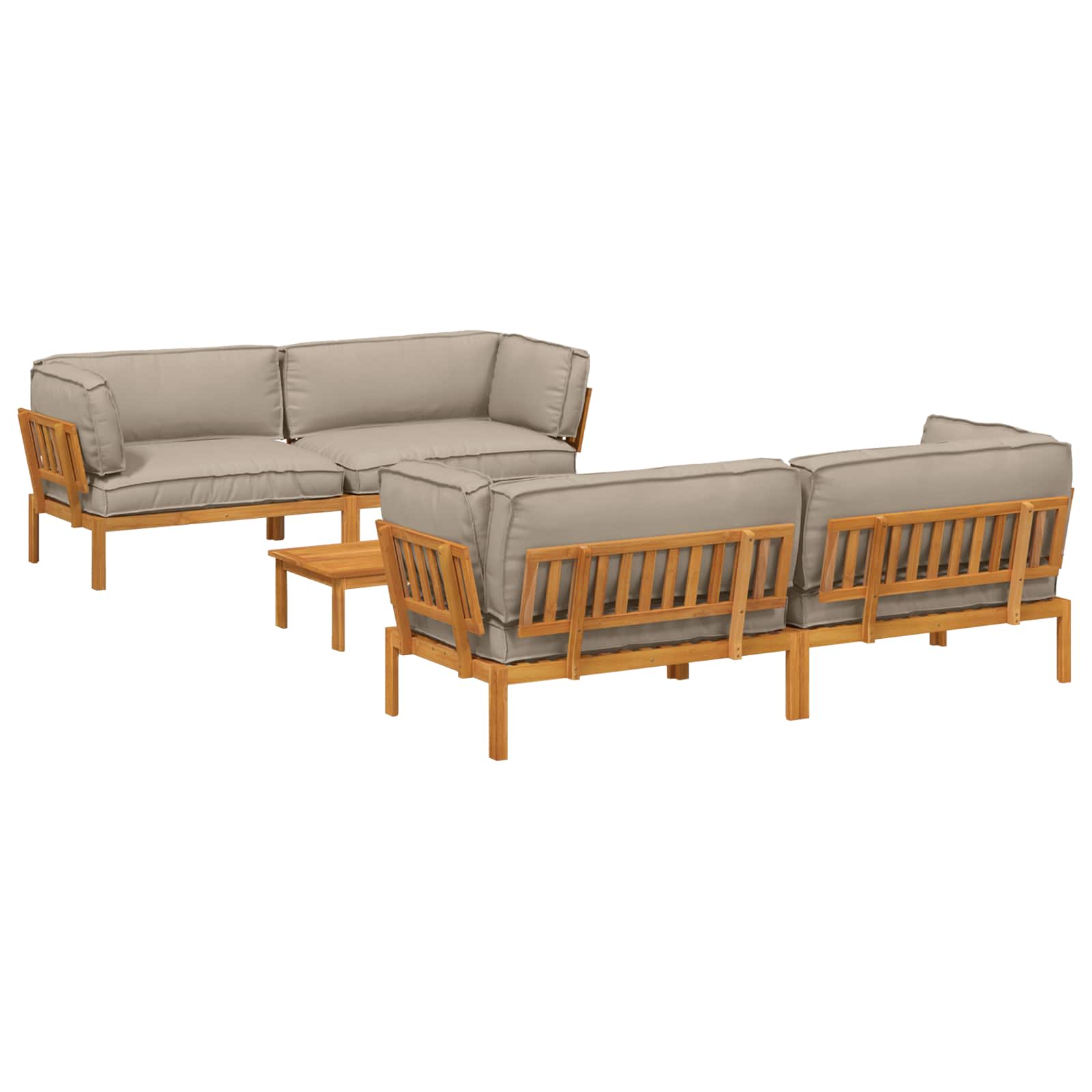 Bankstel met kussen Effen 5 pcs Taupe Massief Acaciahout image 2