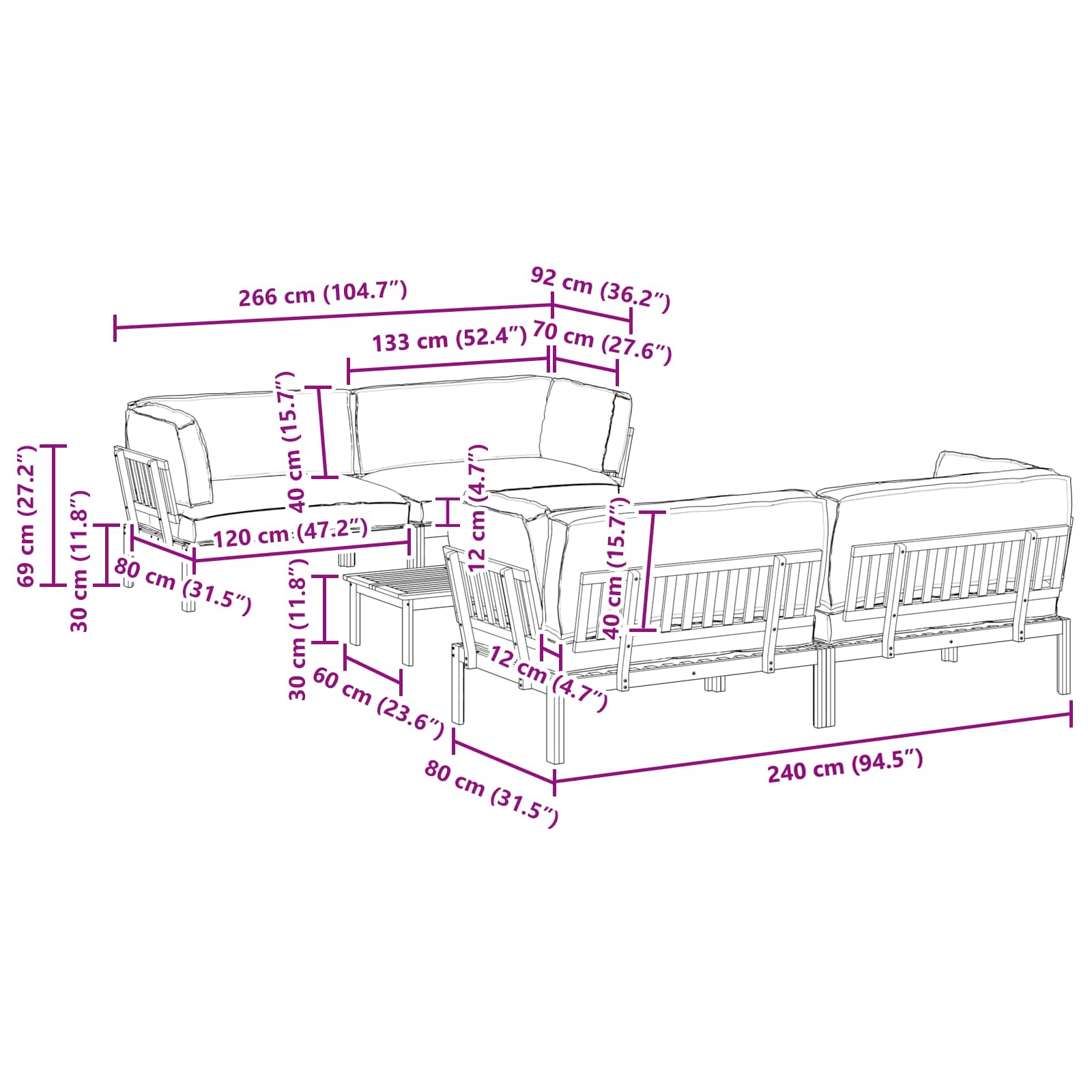 Bankstel met kussen Effen 5 pcs Taupe Massief Acaciahout image 16