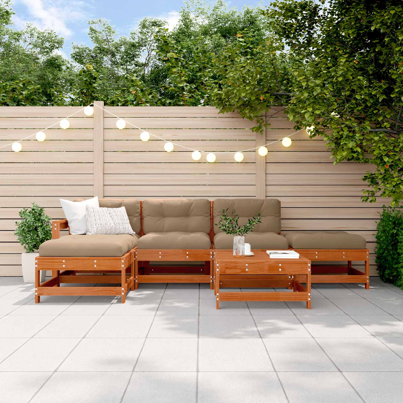 Tuin loungeset 6 pcs Wasbruin Massief grenenhout image 1