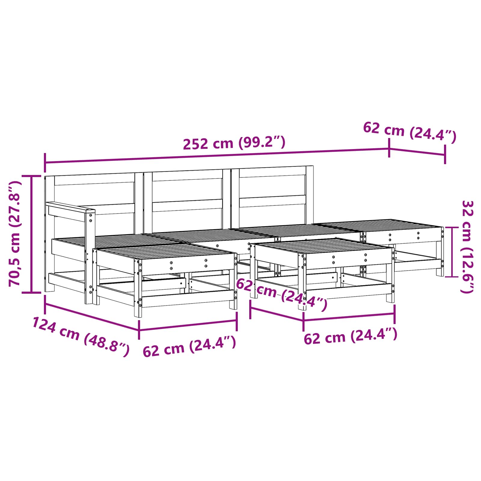 Tuin loungeset 6 pcs Wasbruin Massief grenenhout image 8